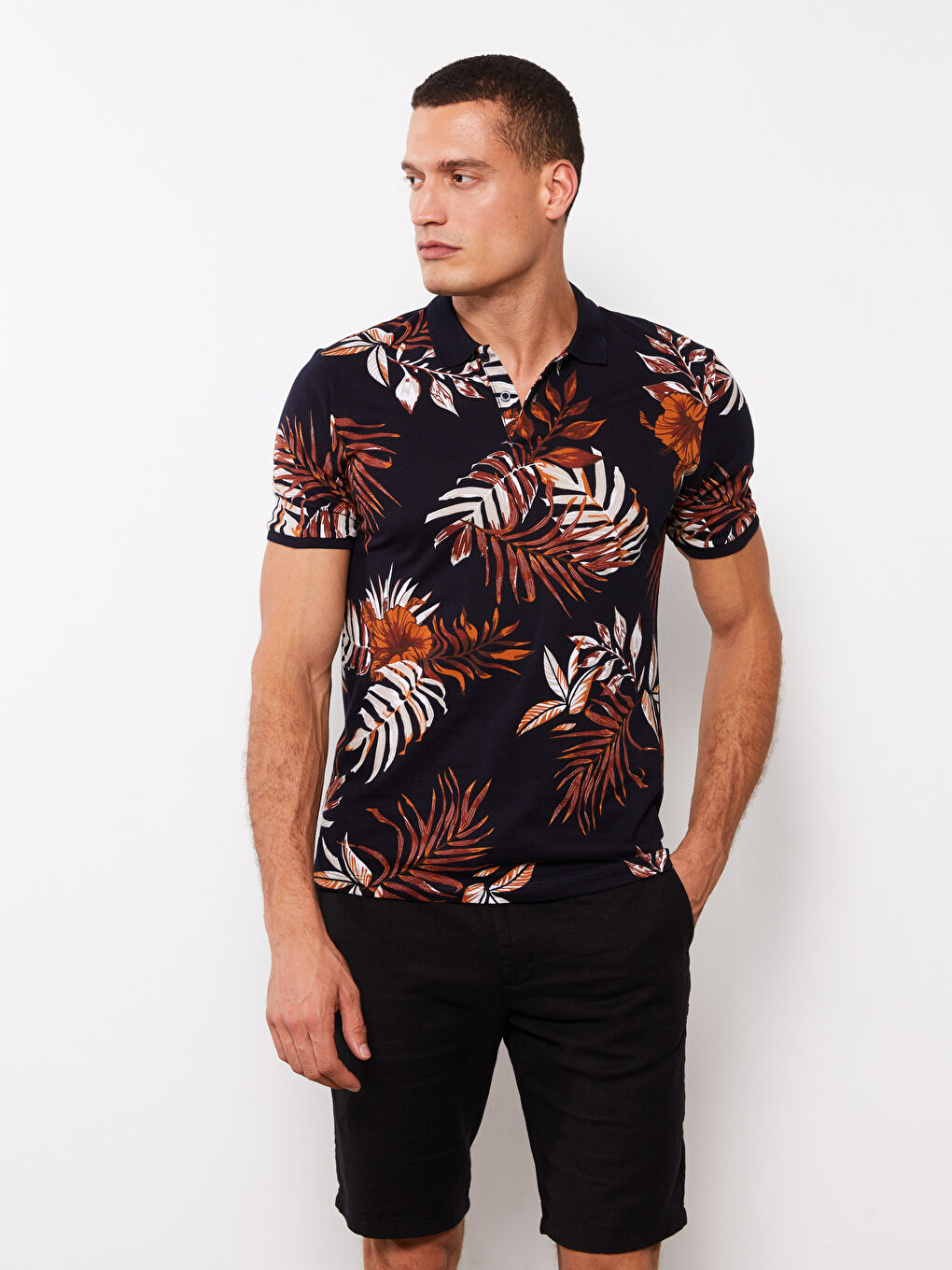 Polo Neck Short Sleeve Patterned Pique Men's T-Shirt-1