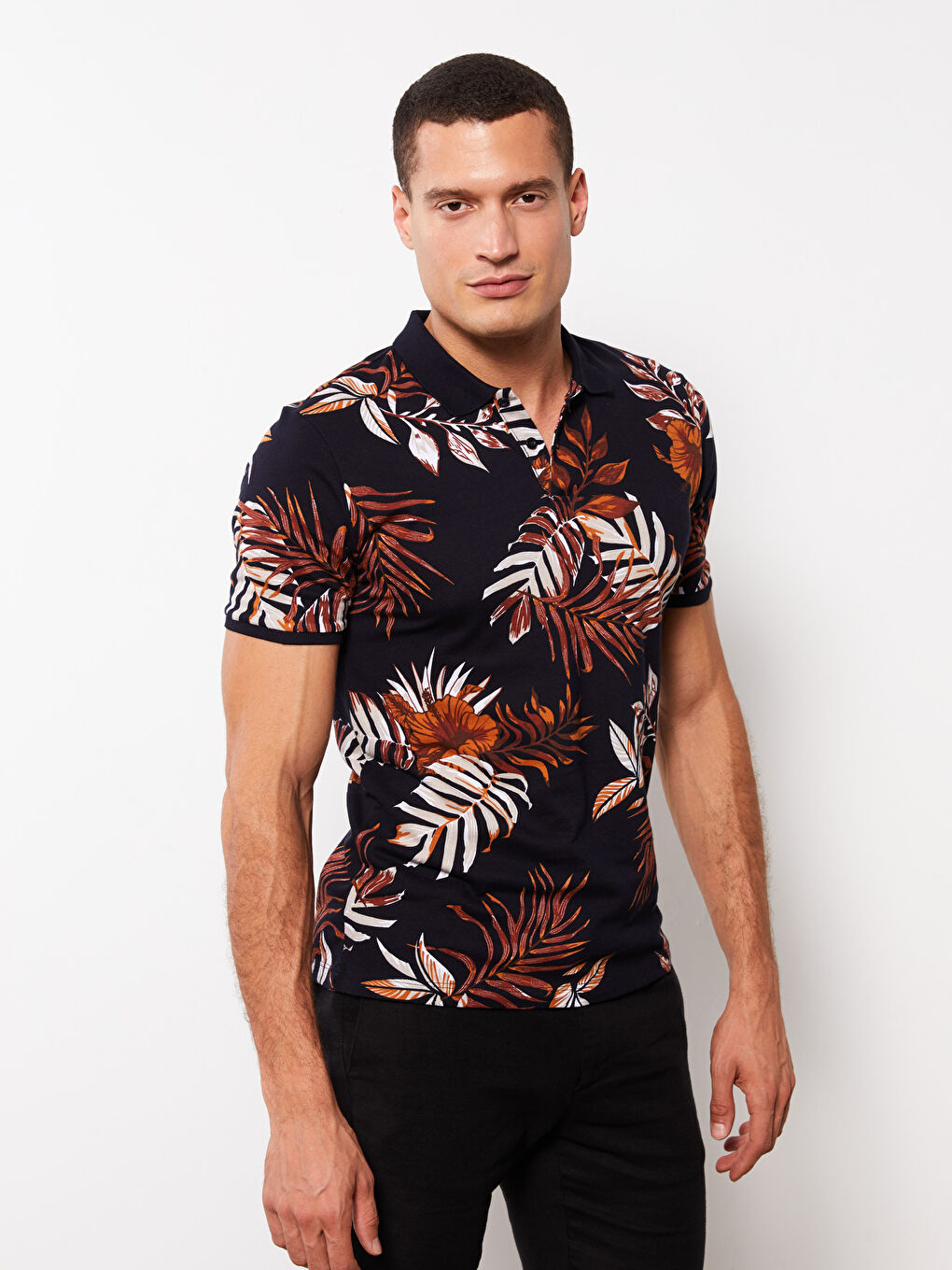 Polo Neck Short Sleeve Patterned Pique Men's T-Shirt-2