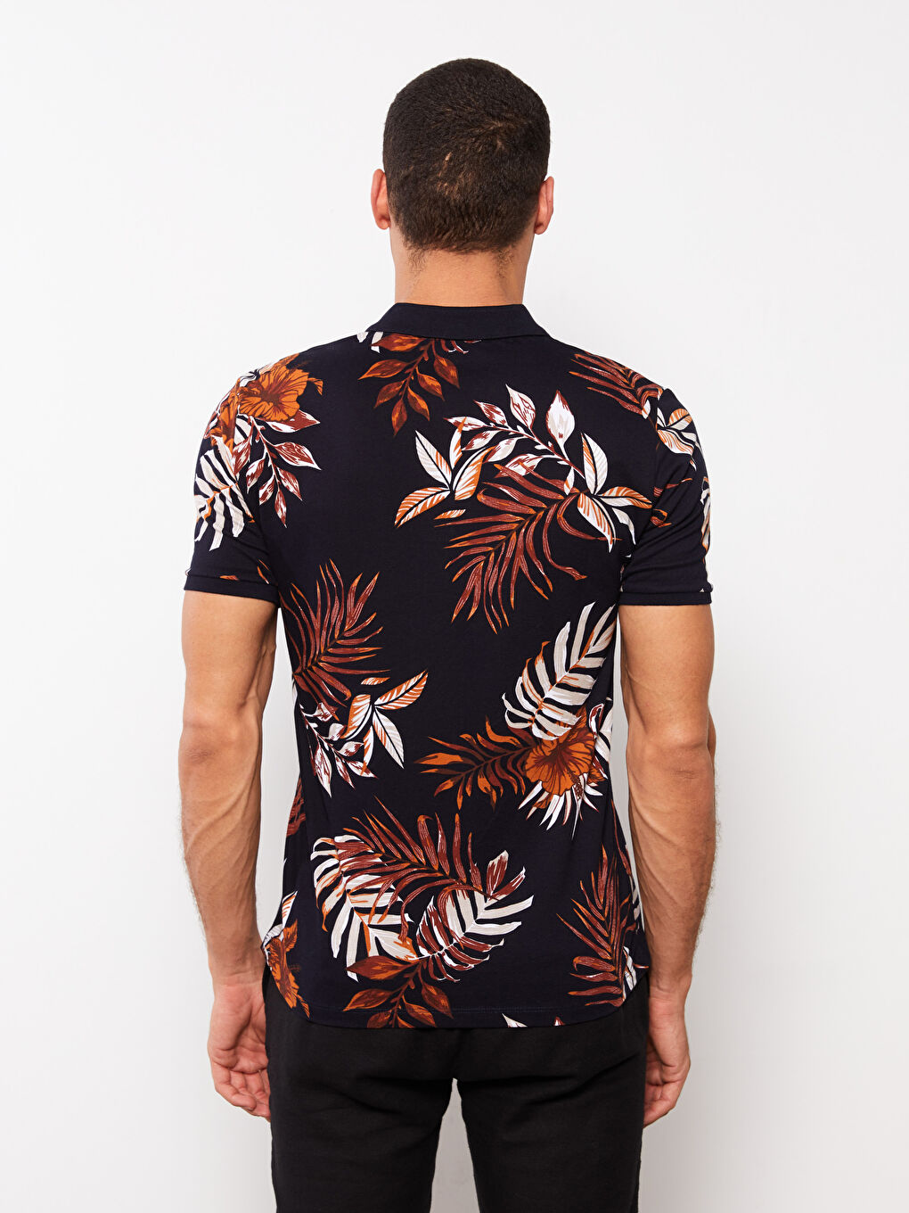 Polo Neck Short Sleeve Patterned Pique Men's T-Shirt-4