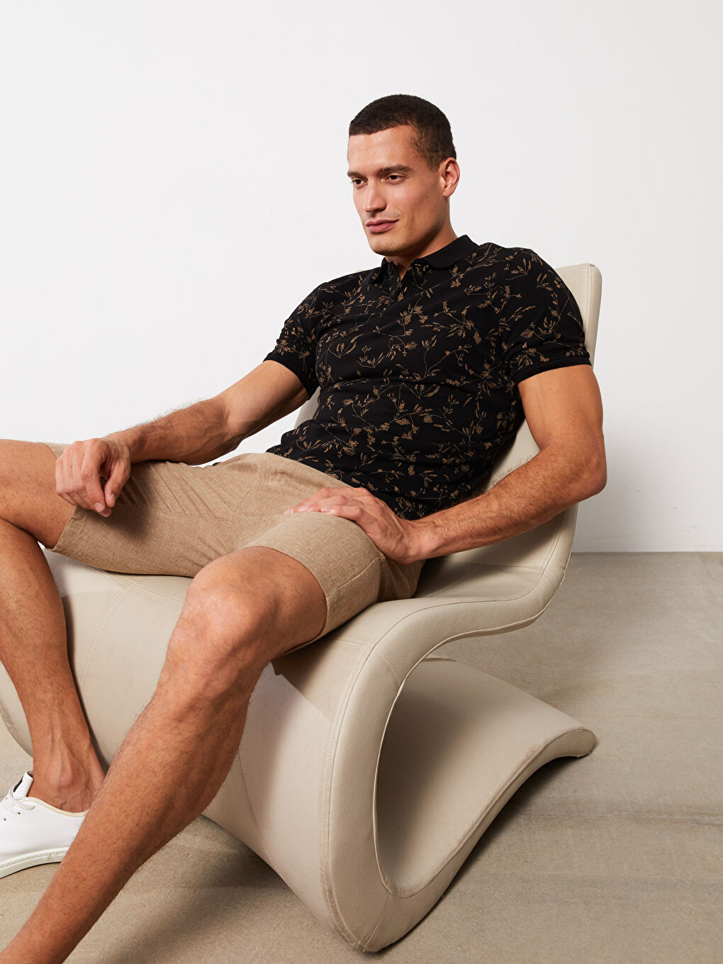 Polo Neck Short Sleeve Patterned Pique Men's T-Shirt