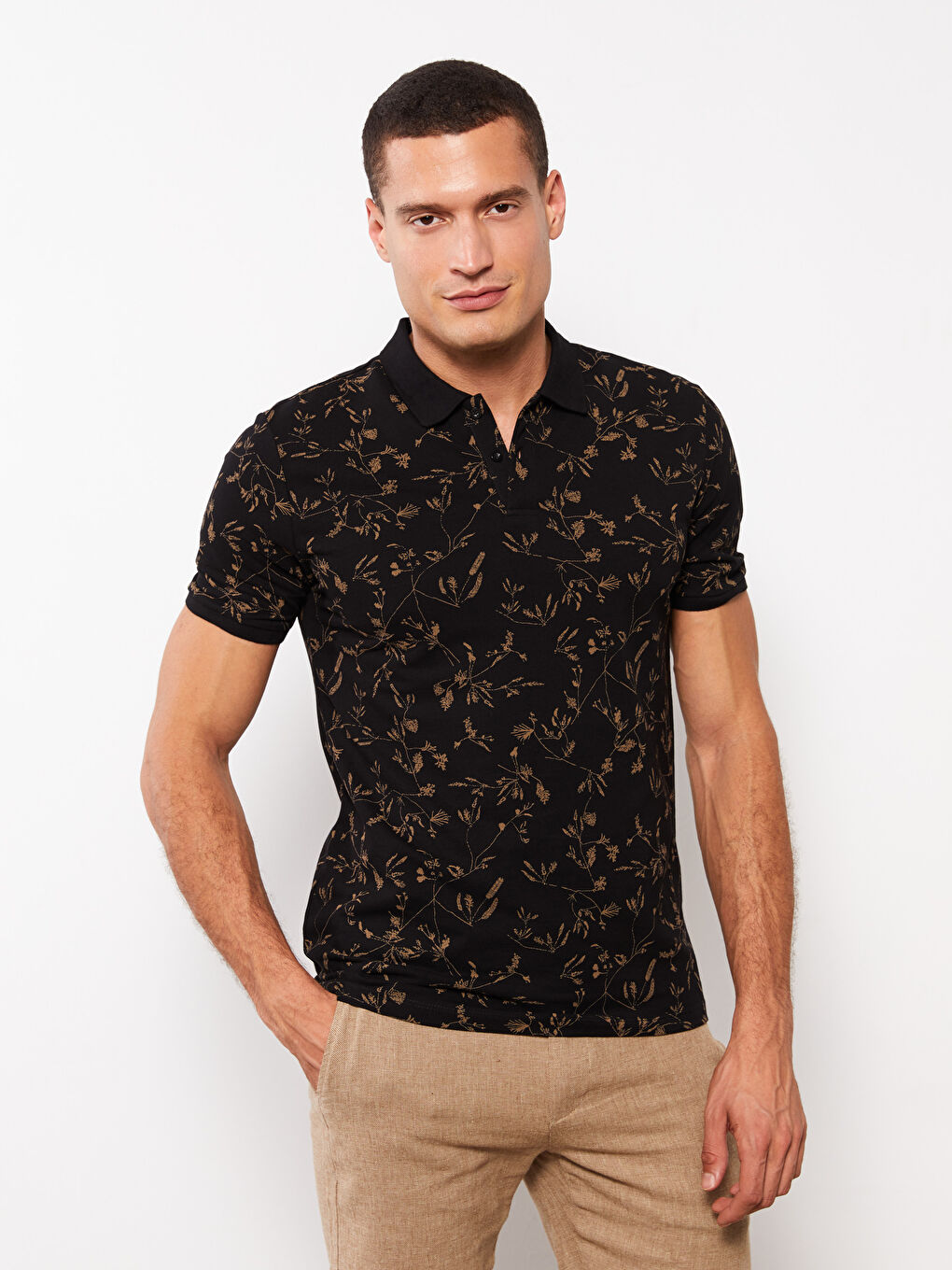 Polo Neck Short Sleeve Patterned Pique Men's T-Shirt-1