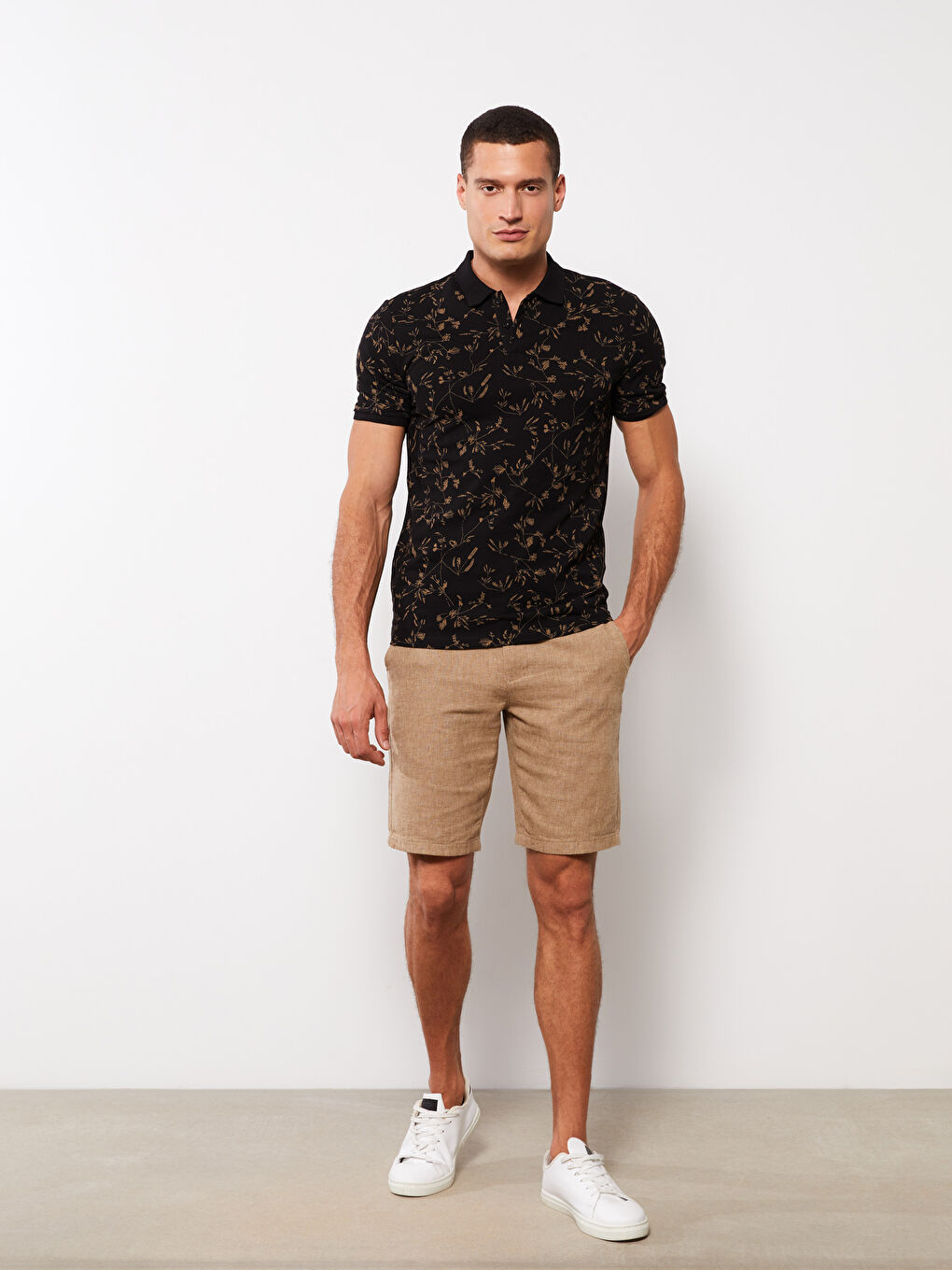Polo Neck Short Sleeve Patterned Pique Men's T-Shirt-2