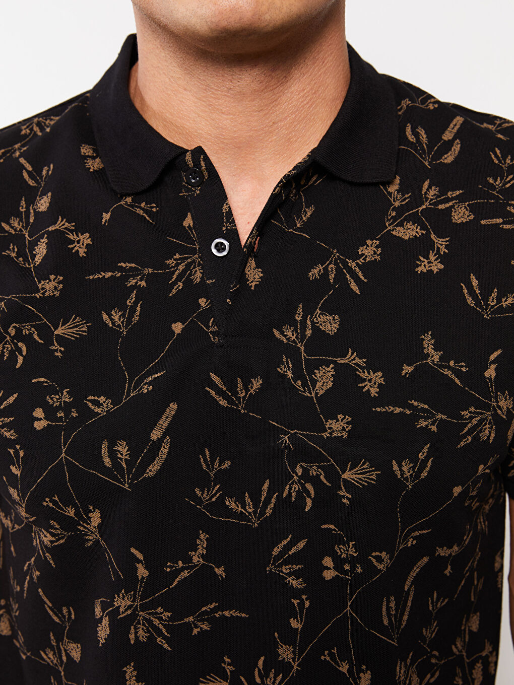 Polo Neck Short Sleeve Patterned Pique Men's T-Shirt-3