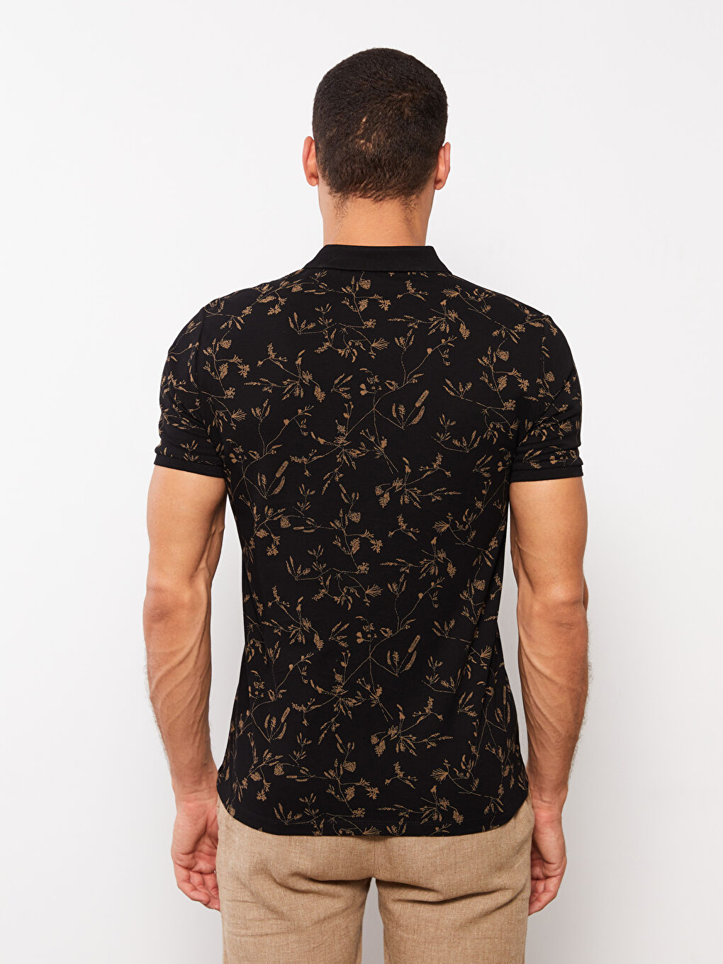 Polo Neck Short Sleeve Patterned Pique Men's T-Shirt-4