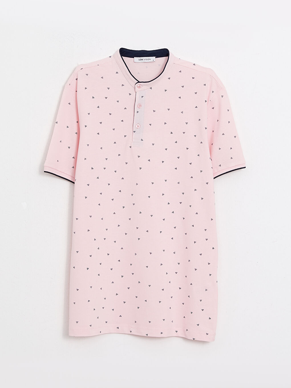 Ерлерге арналған тік жағалы қысқа жең өрнекті пике футболка-5