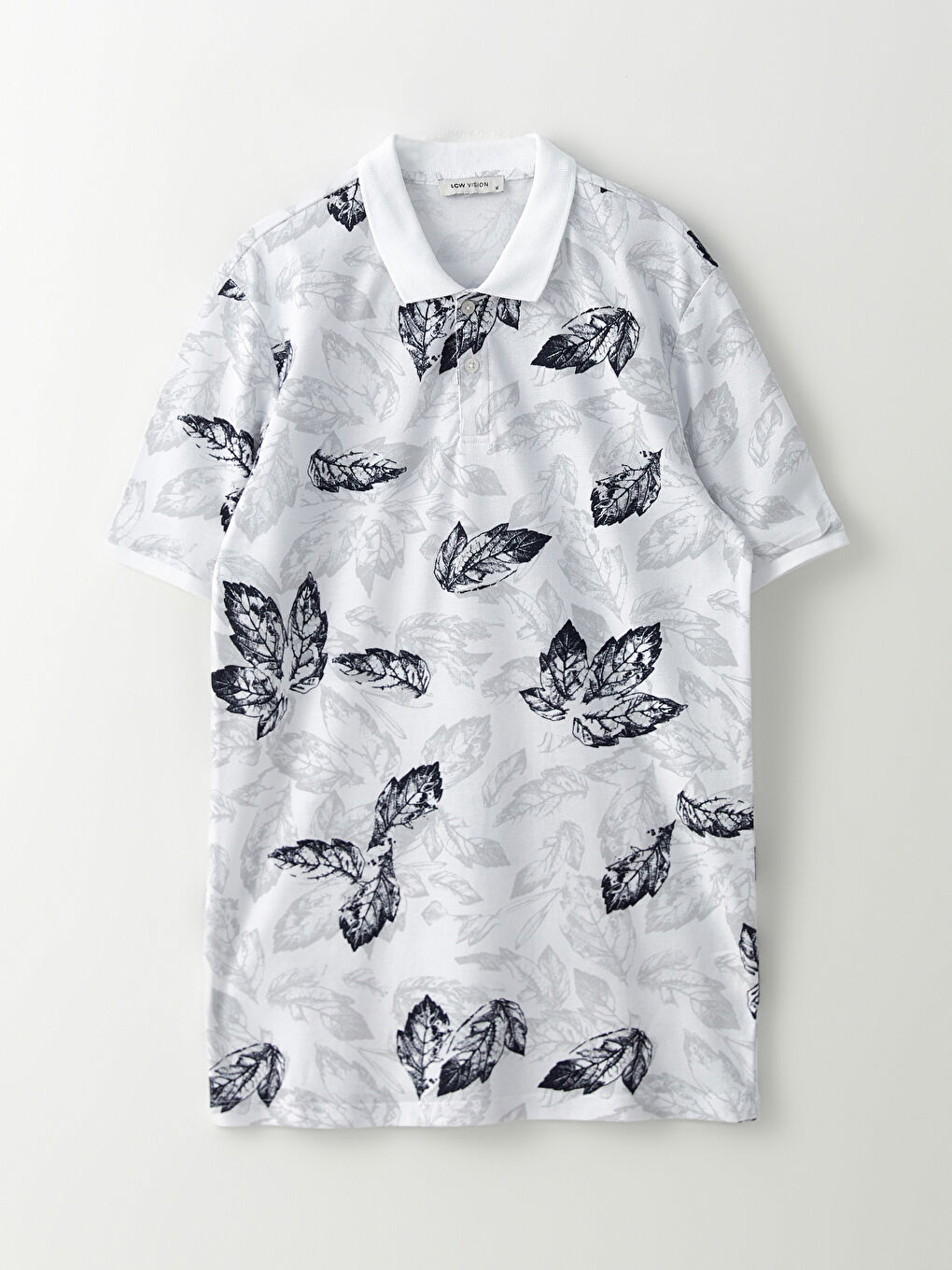 Beyaz Polo Yaka Kısa Kollu Desenli Pike Erkek Tişört-5