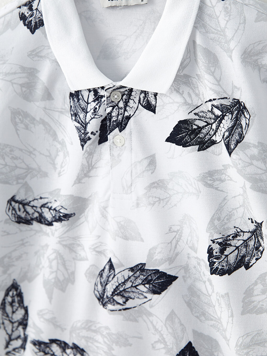 Beyaz Polo Yaka Kısa Kollu Desenli Pike Erkek Tişört-6