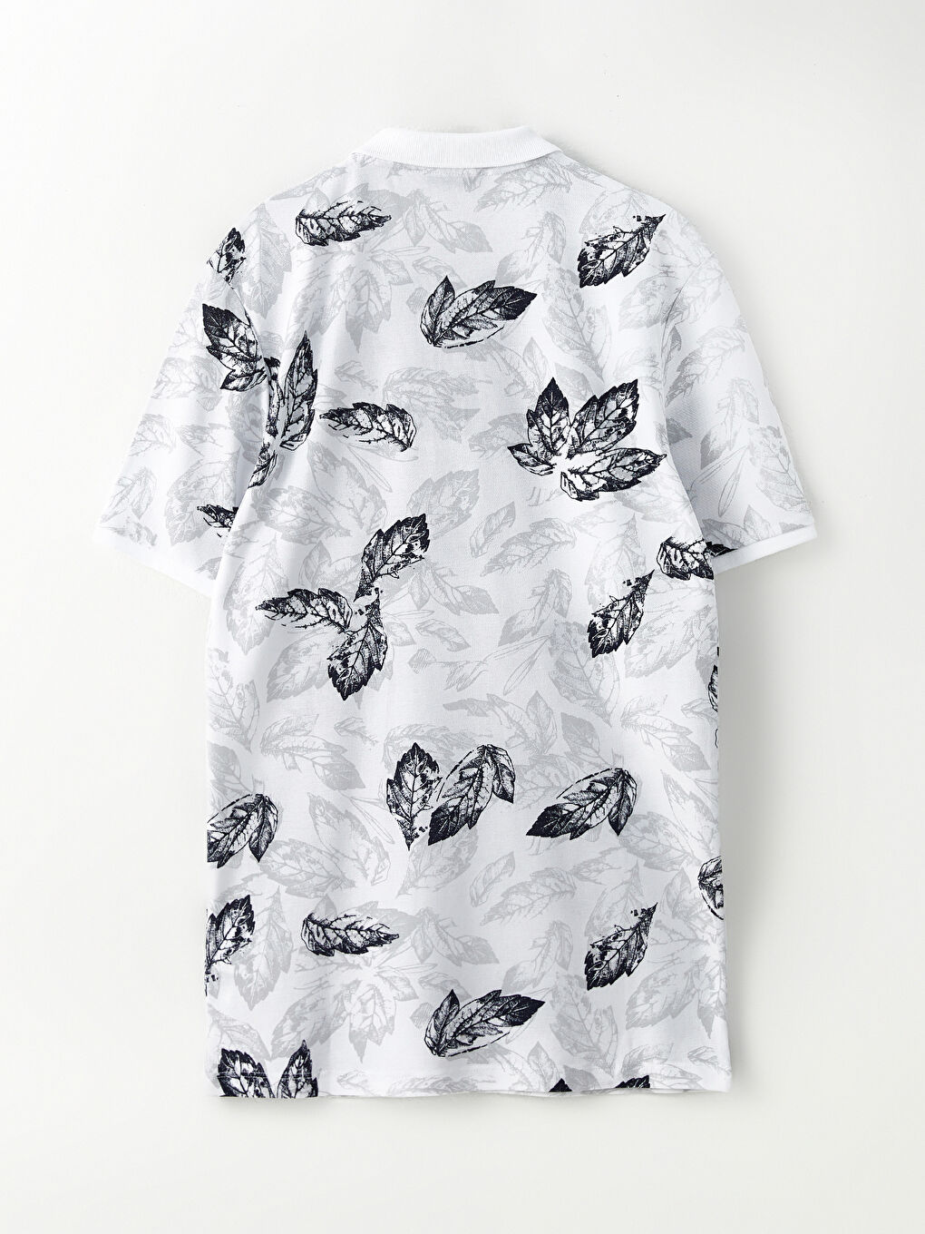 Beyaz Polo Yaka Kısa Kollu Desenli Pike Erkek Tişört-7