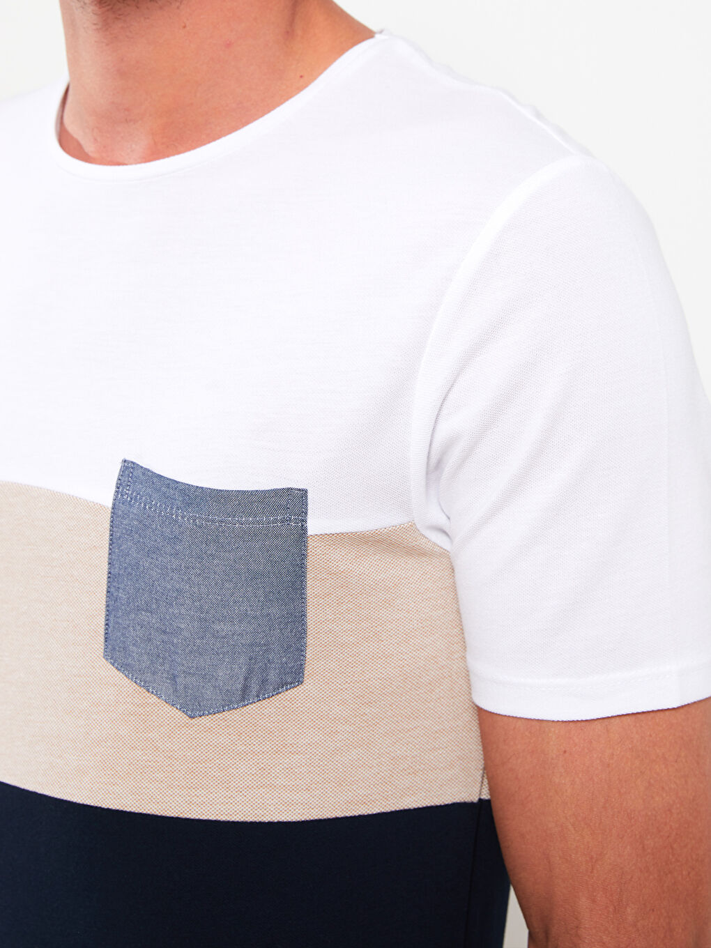 Lacivert Bisiklet Yaka Kısa Kollu Renk Bloklu Pike Erkek Tişört-2