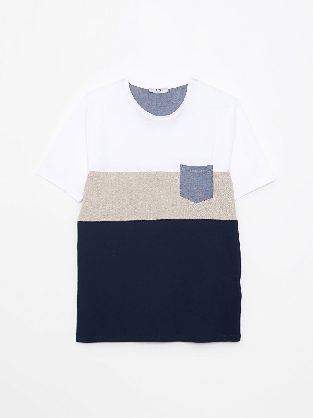 Lacivert Bisiklet Yaka Kısa Kollu Renk Bloklu Pike Erkek Tişört-5