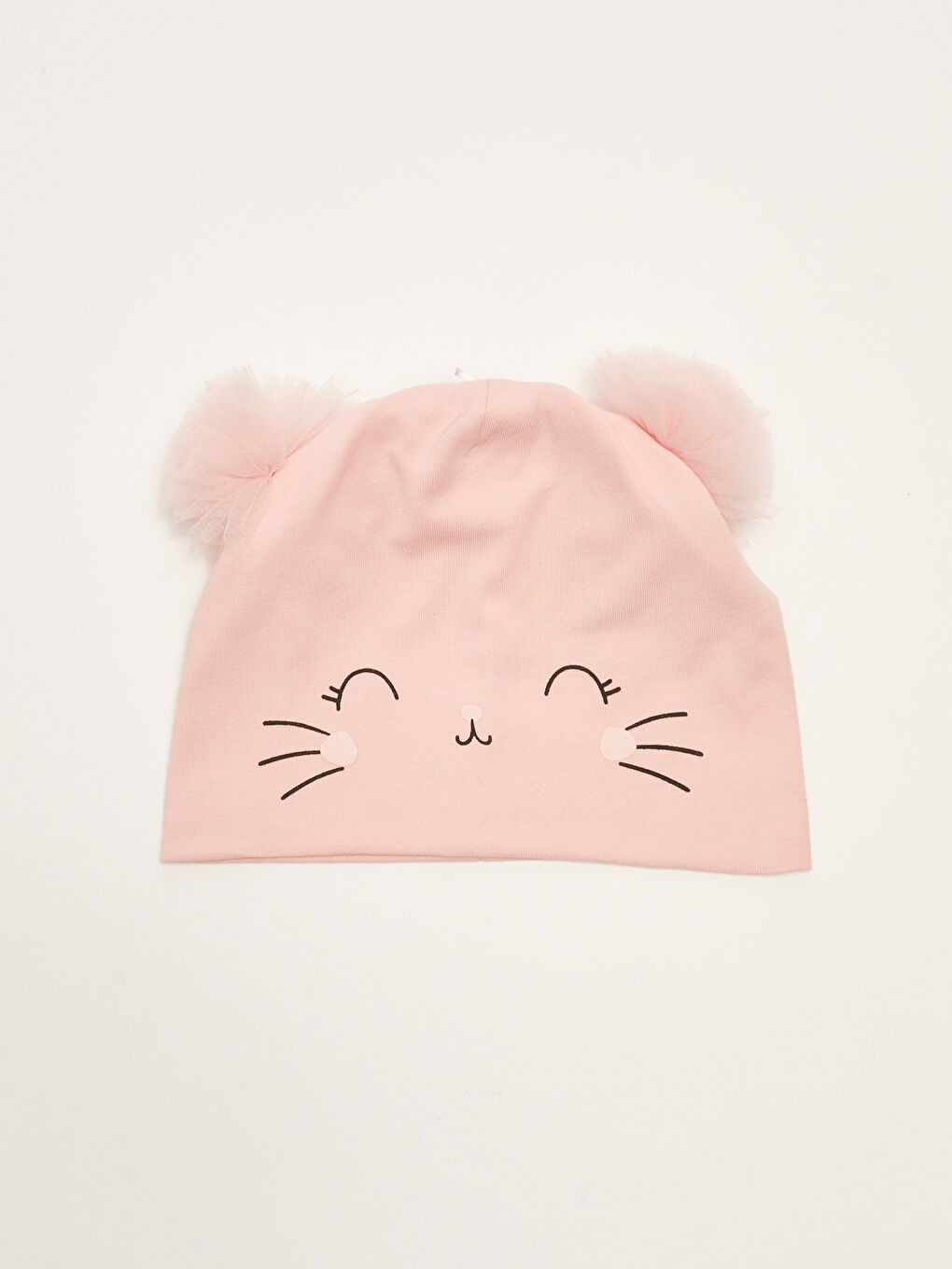 Pembe Baskılı Pamuklu Kız Bebek Bere