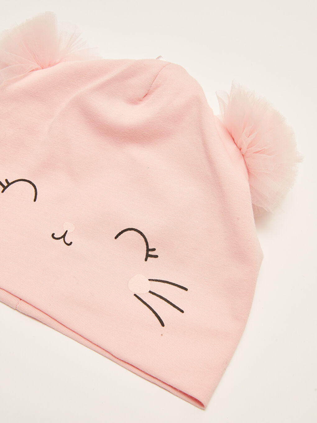 Pembe Baskılı Pamuklu Kız Bebek Bere-1