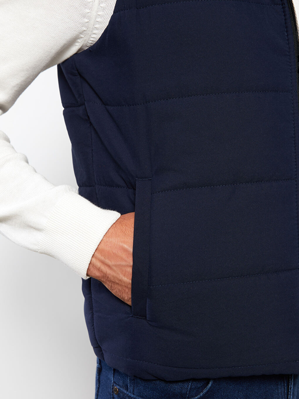 Lacivert Standart Kalıp Kapüşonlu Erkek Yelek-3