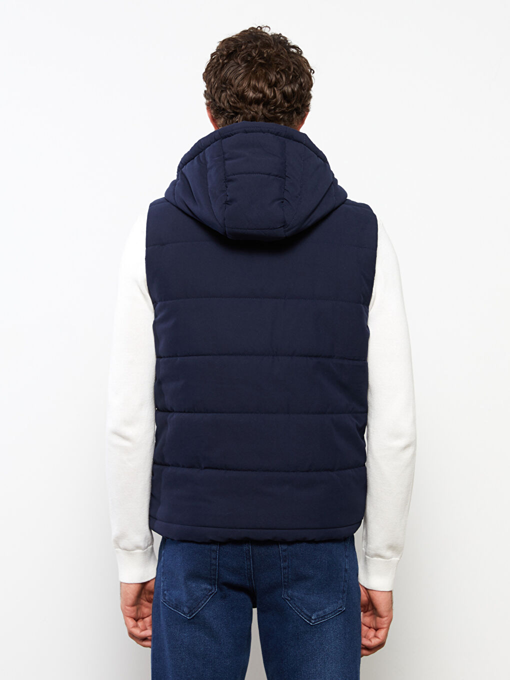 Lacivert Standart Kalıp Kapüşonlu Erkek Yelek-5