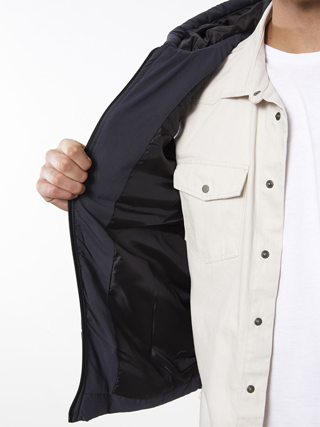 Antrasit Standart Kalıp Kapüşonlu Erkek Yelek-3