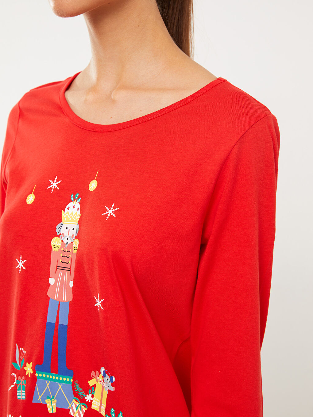 Crew Neck Printed Long Sleeve Cotton Women's Pajama Set-2