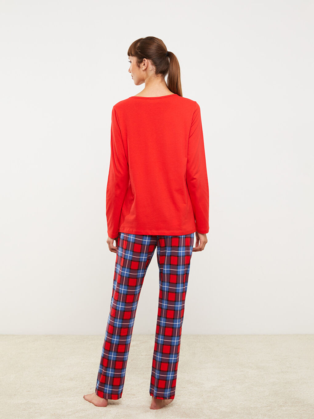 Crew Neck Printed Long Sleeve Cotton Women's Pajama Set-3