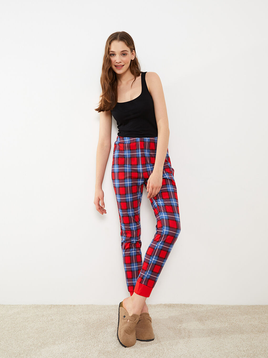 LCW Young Elasticated Waist Plaid Women's Jogger Pyjama Bottoms -W2BI78Z8-LPA