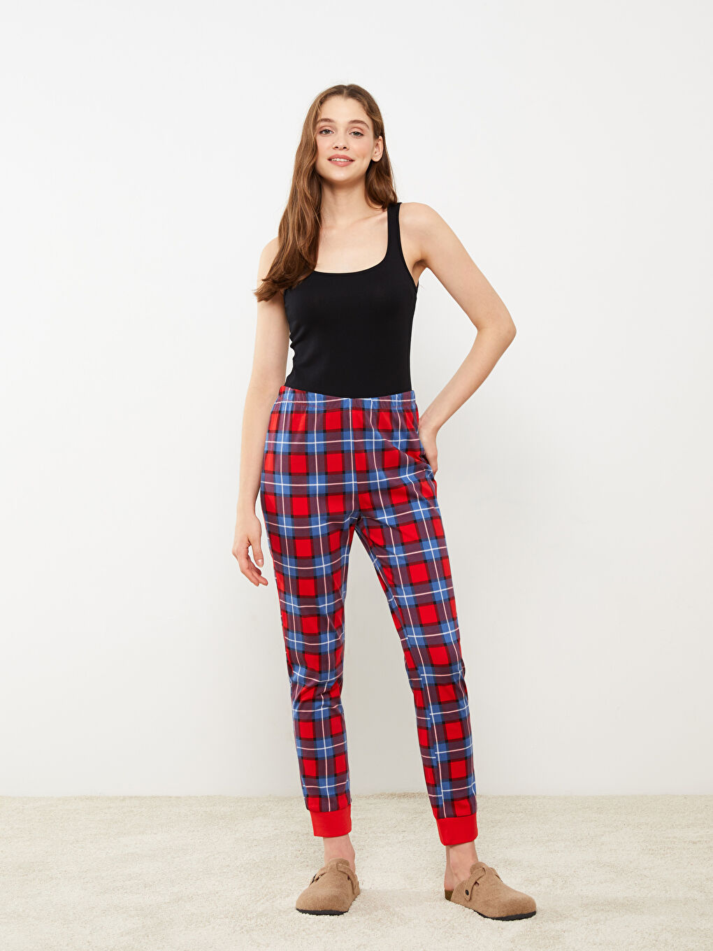 LCW Young Elasticated Waist Plaid Women's Jogger Pyjama Bottoms -W2BI78Z8-LPA