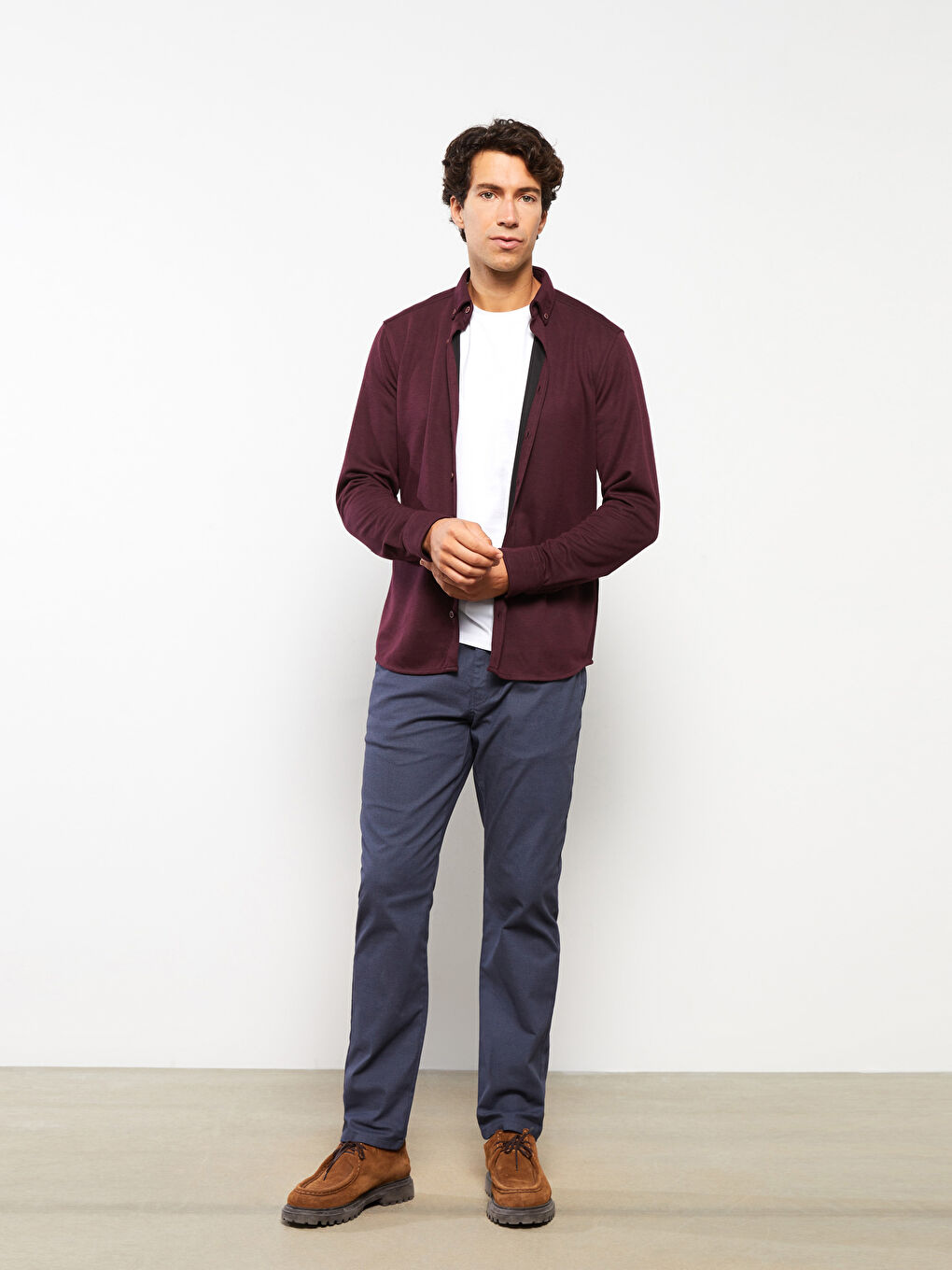 LCWAIKIKI Basic Bordo Slim Fit Uzun Kollu Gabardin Erkek Gömlek - 1