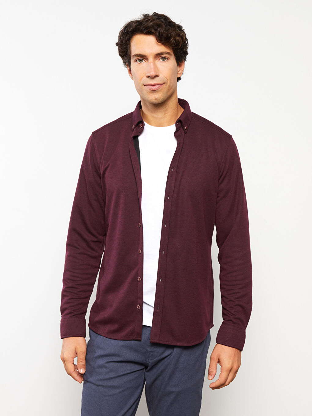 LCWAIKIKI Basic Bordo Slim Fit Uzun Kollu Gabardin Erkek Gömlek - 2