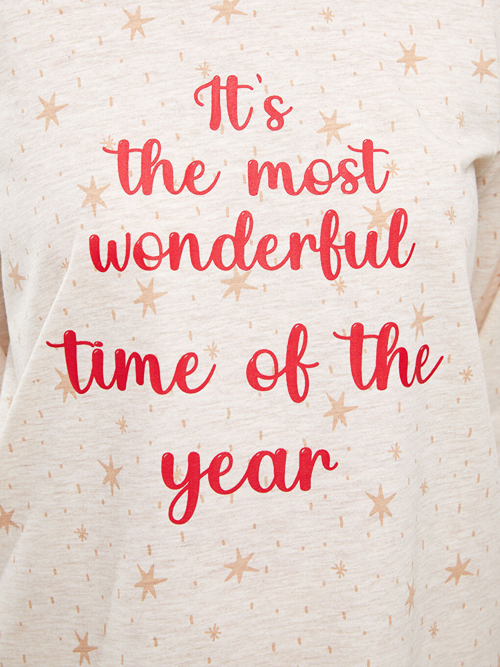 Bej Bisiklet Yaka Yılbaşı Temalı Kadın Pijama Takımı-2