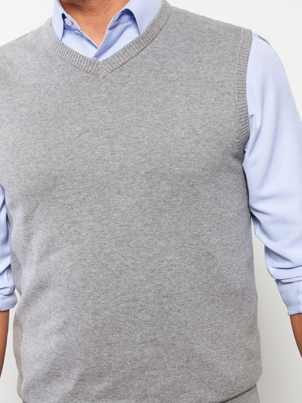 Vestă Pulover Tricotată pentru Bărbați cu Decolteu în V, Croială Standard-3