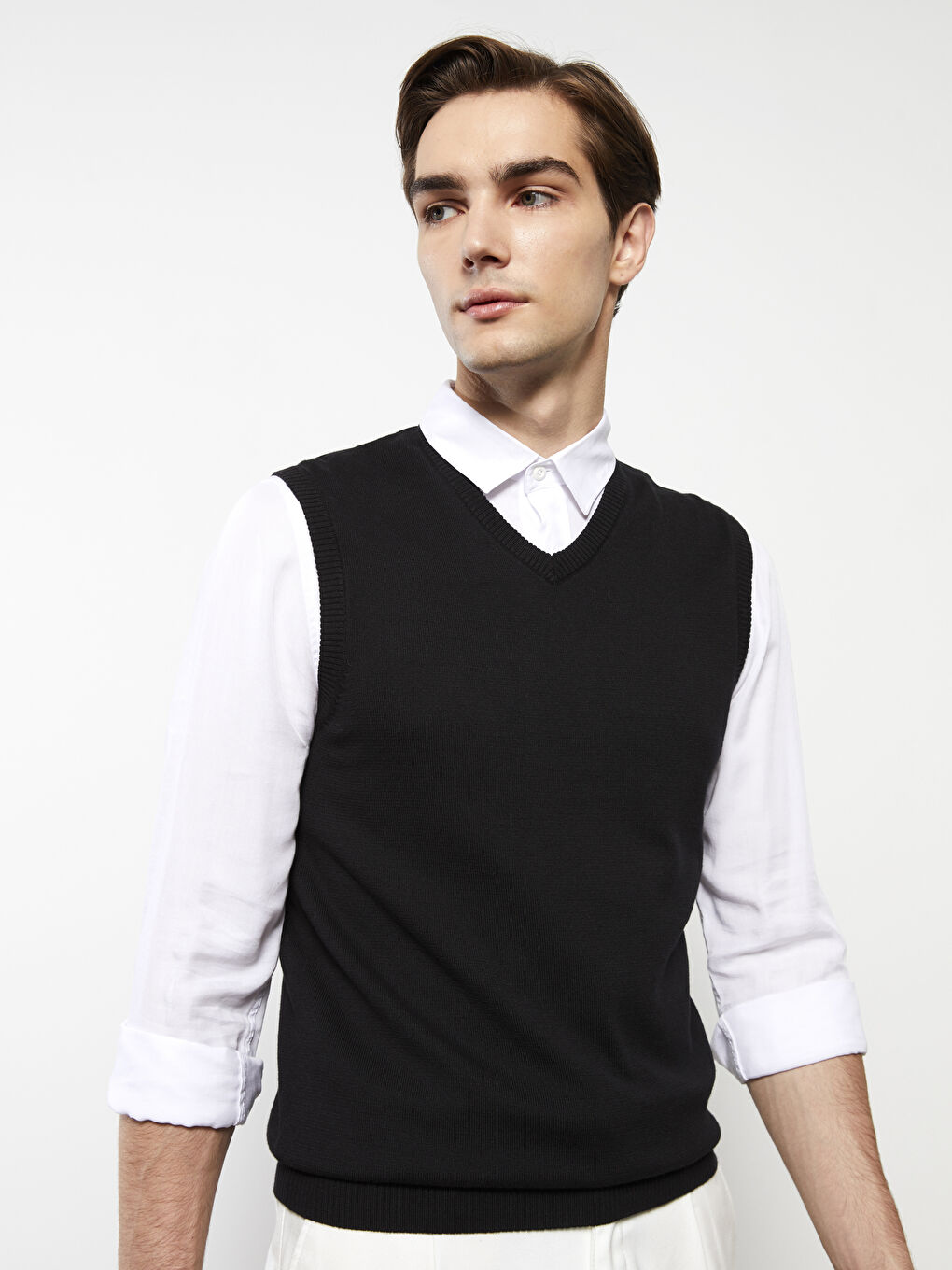 Vestă Pulover Tricotată pentru Bărbați cu Decolteu în V, Croială Standard