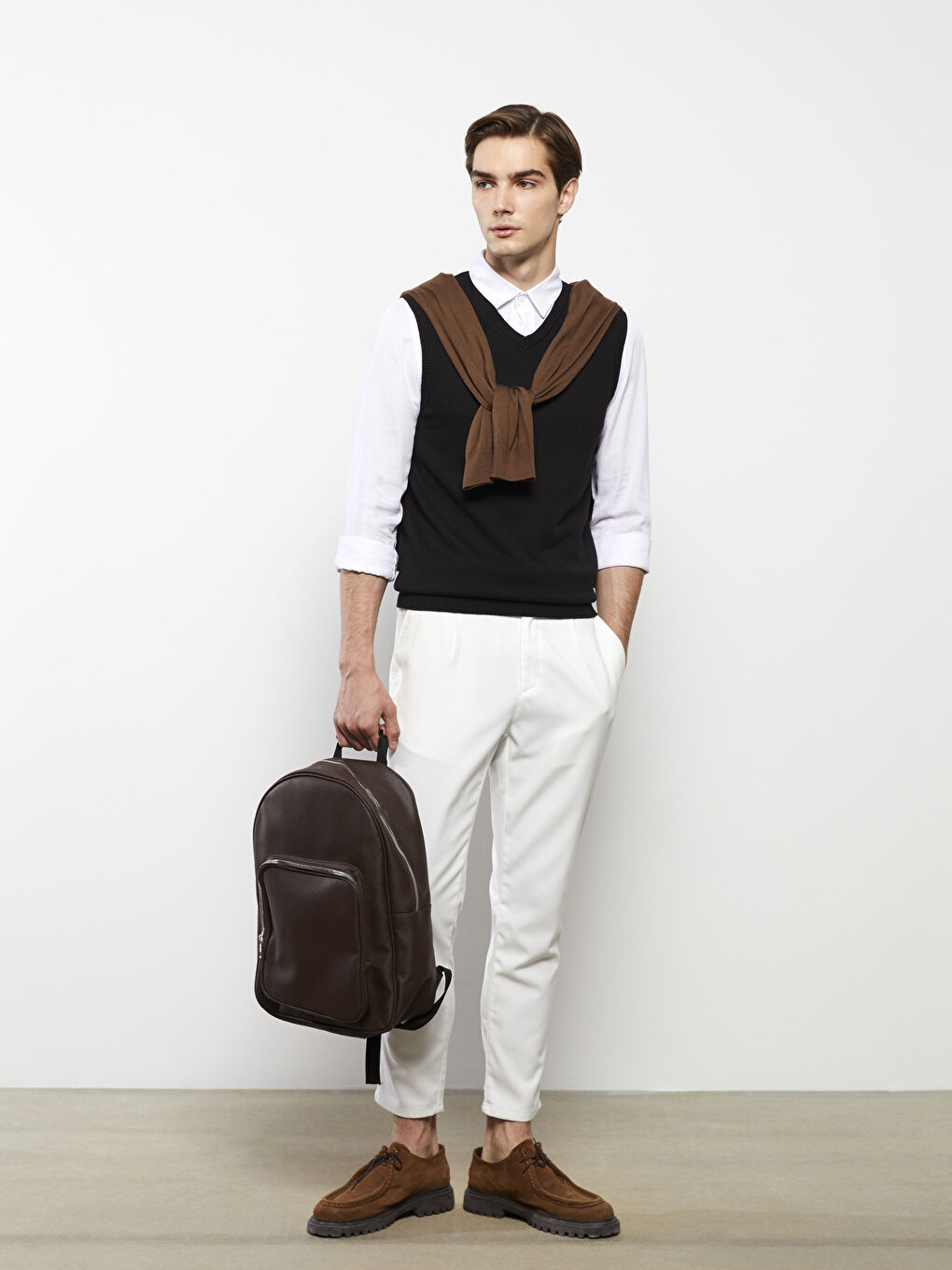 Vestă Pulover Tricotată pentru Bărbați cu Decolteu în V, Croială Standard-1