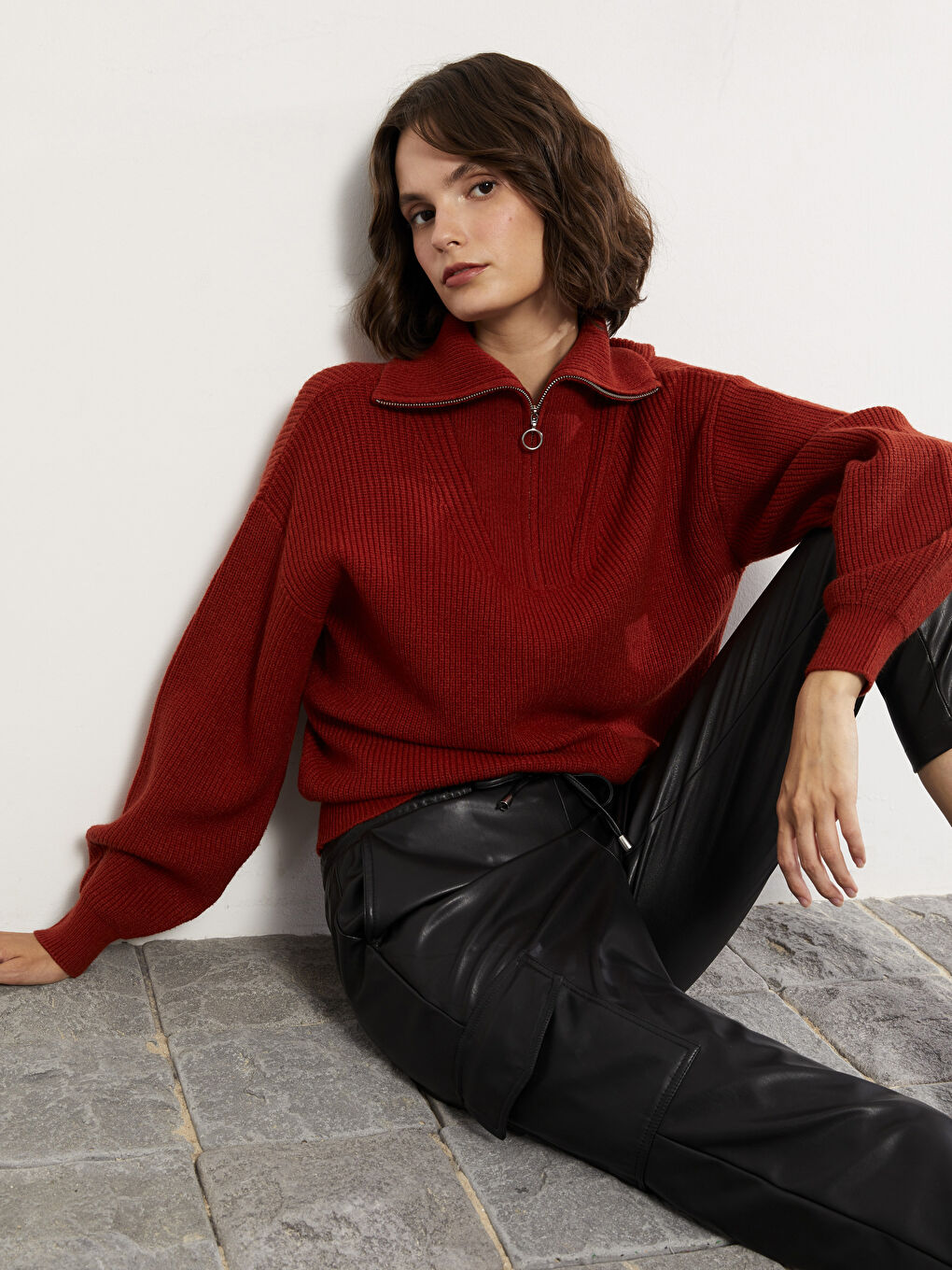 Polo Neck Women's Knitwear Sweater