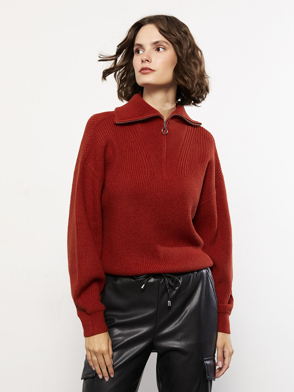 Polo Neck Women's Knitwear Sweater-1