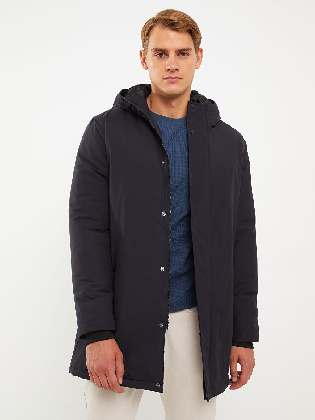 Antrasit Standart Kalıp Kapüşonlu Erkek Mont-1