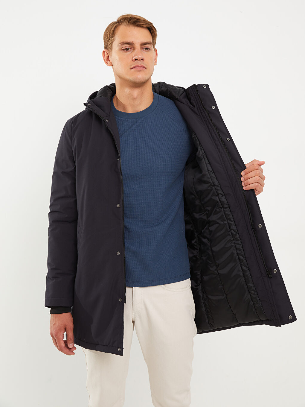 Antrasit Standart Kalıp Kapüşonlu Erkek Mont-2