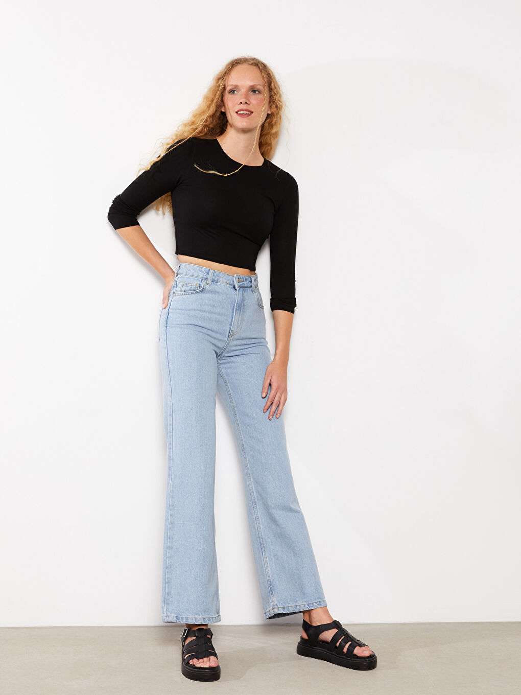 XSIDE Women's High Waist Wideleg Straight Pocket Detailed