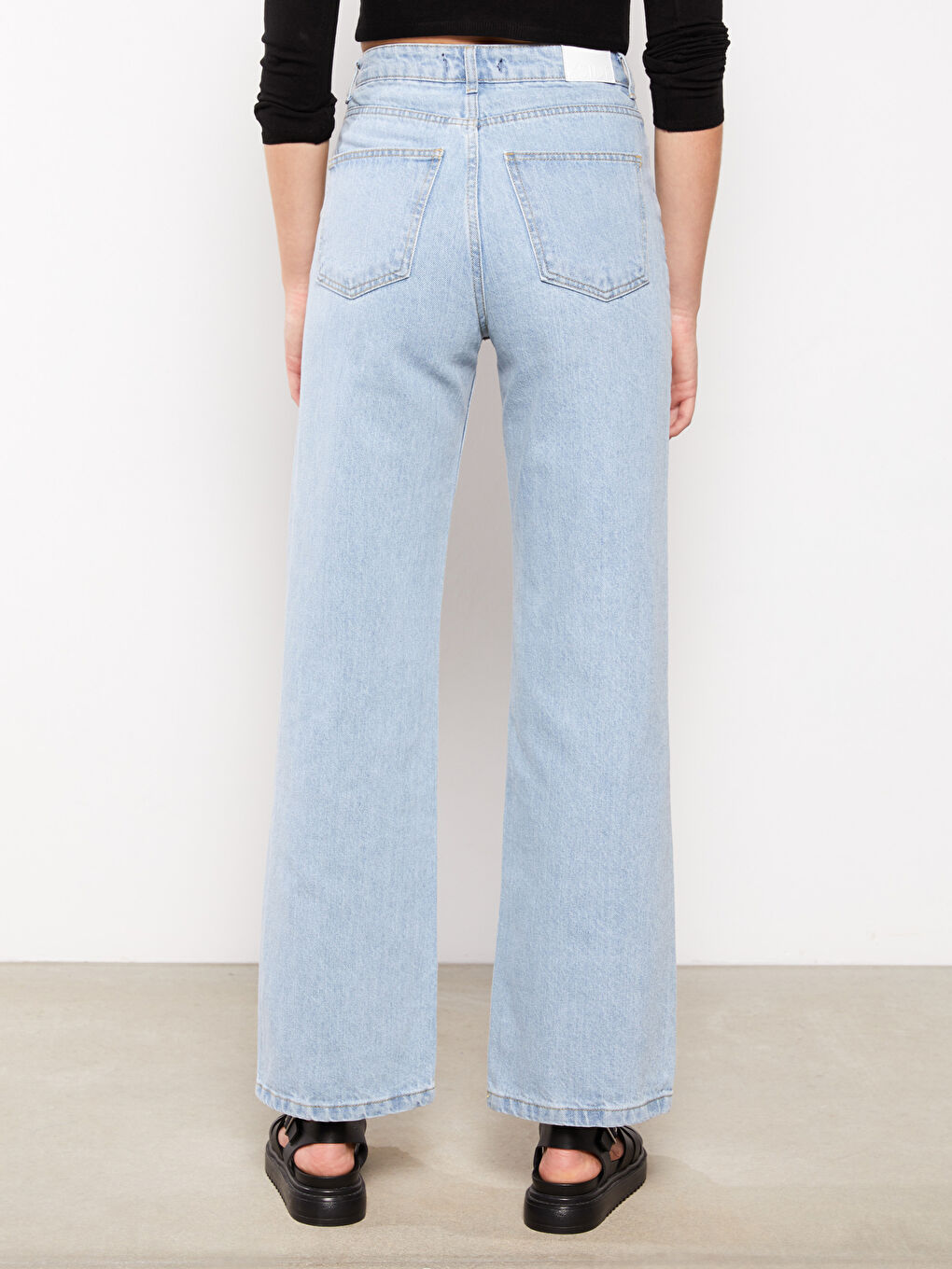 Blugi Drepți cu Detalii de Buzunar, Talie Înaltă, Wideleg pentru Femei-4