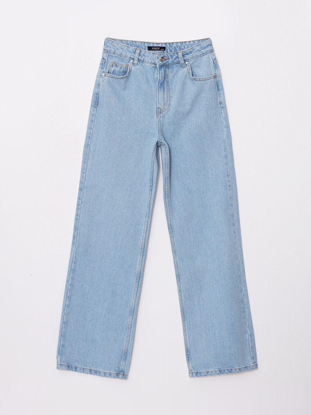 Blugi Drepți cu Detalii de Buzunar, Talie Înaltă, Wideleg pentru Femei-5