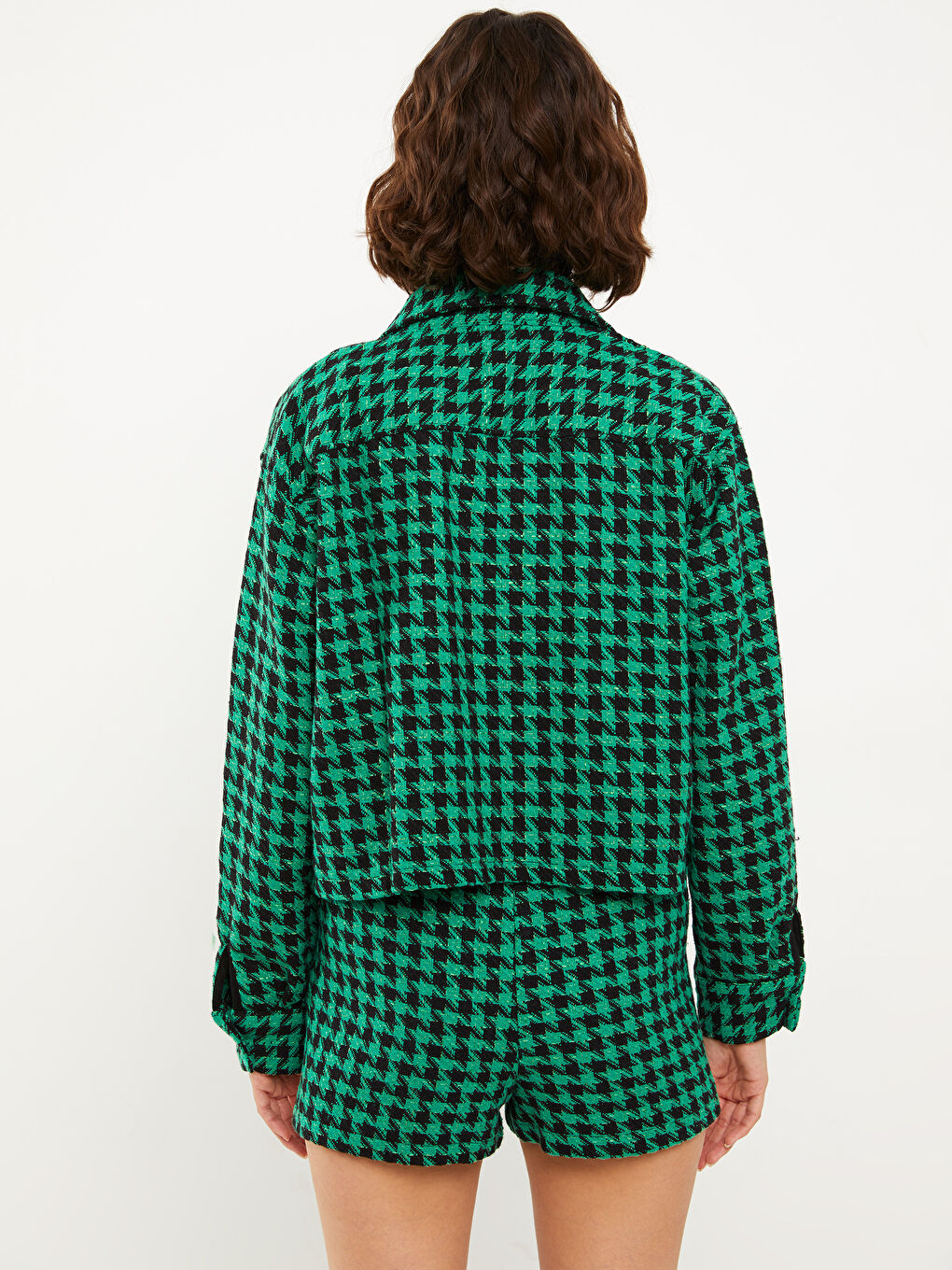 Buttoned Plaid Long Sleeve Women's Tweed Shirt Jacket-6