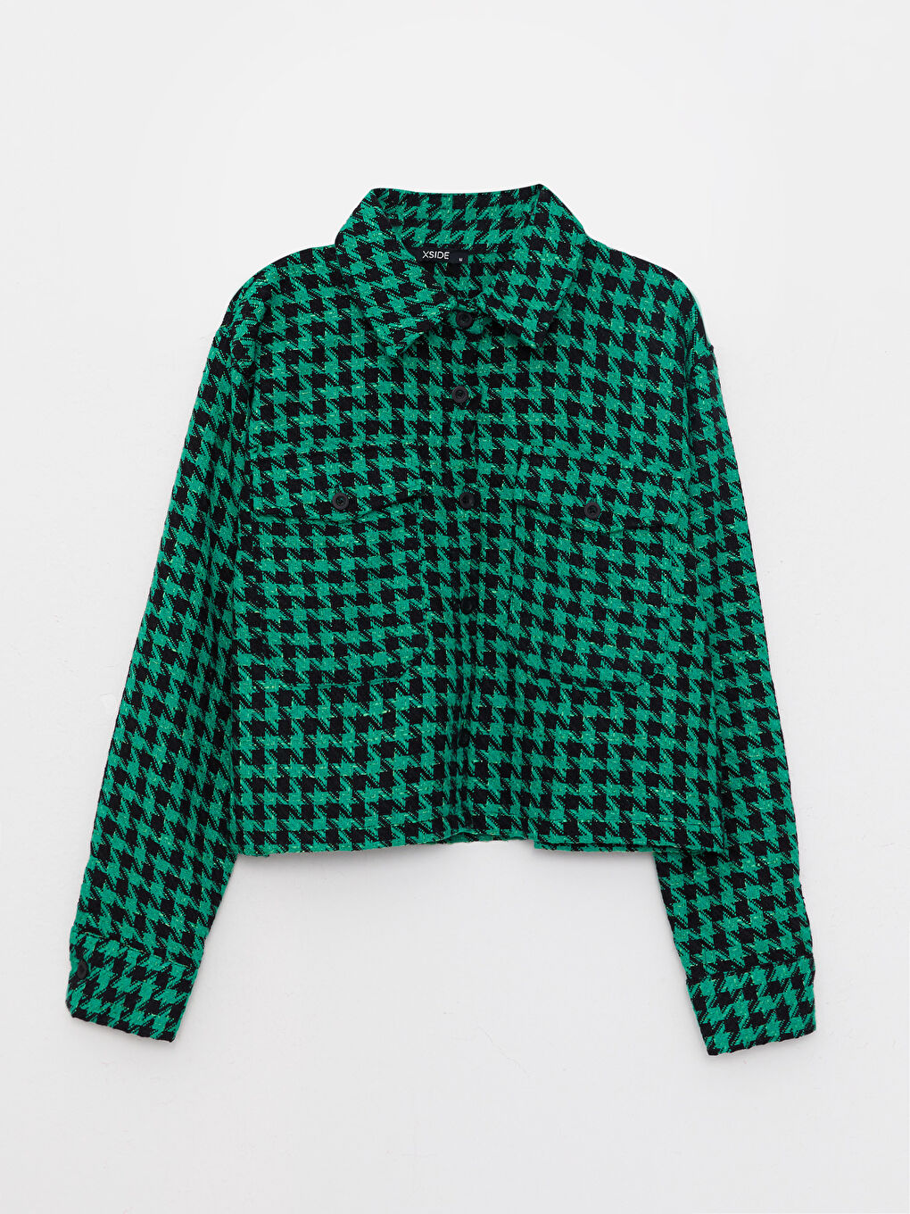 Buttoned Plaid Long Sleeve Women's Tweed Shirt Jacket-7