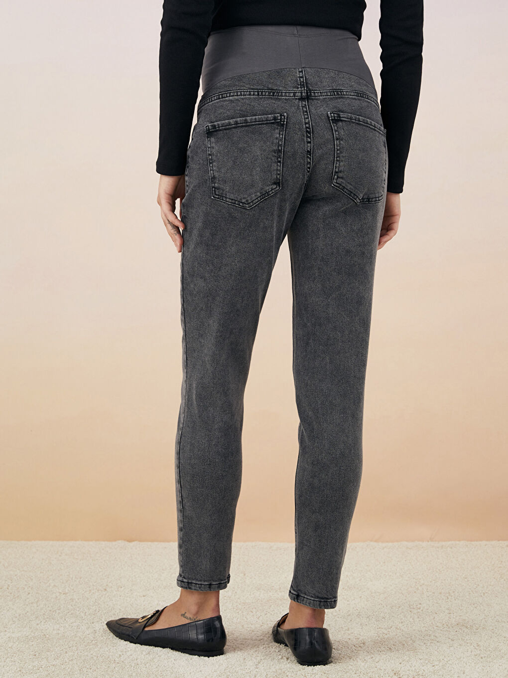 Gri Karın Panelli Mom Fit Düz Hamile Rodeo Jean Pantolon-4