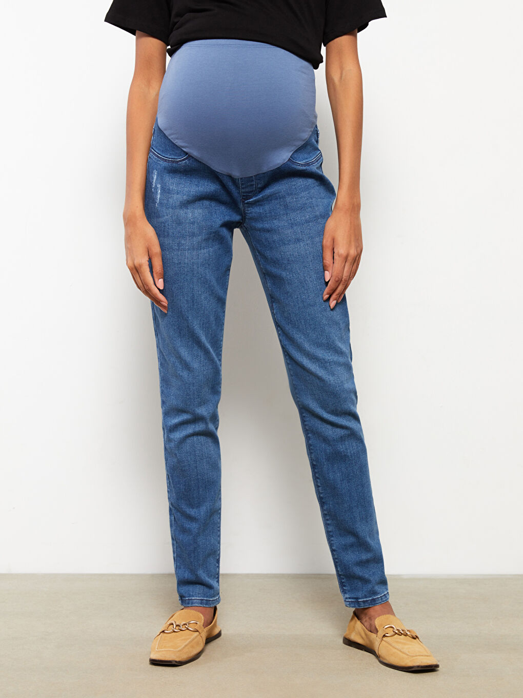 LCWAIKIKI Maternity Orta İndigo Rodeo Karın Panelli Slim Mom Hamile Rodeo Jean Pantolon - 4