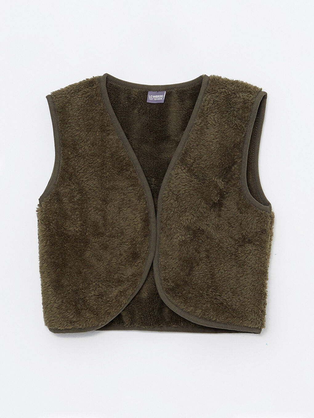 Haki V Yaka Basic Pelüş Kız Çocuk Yelek