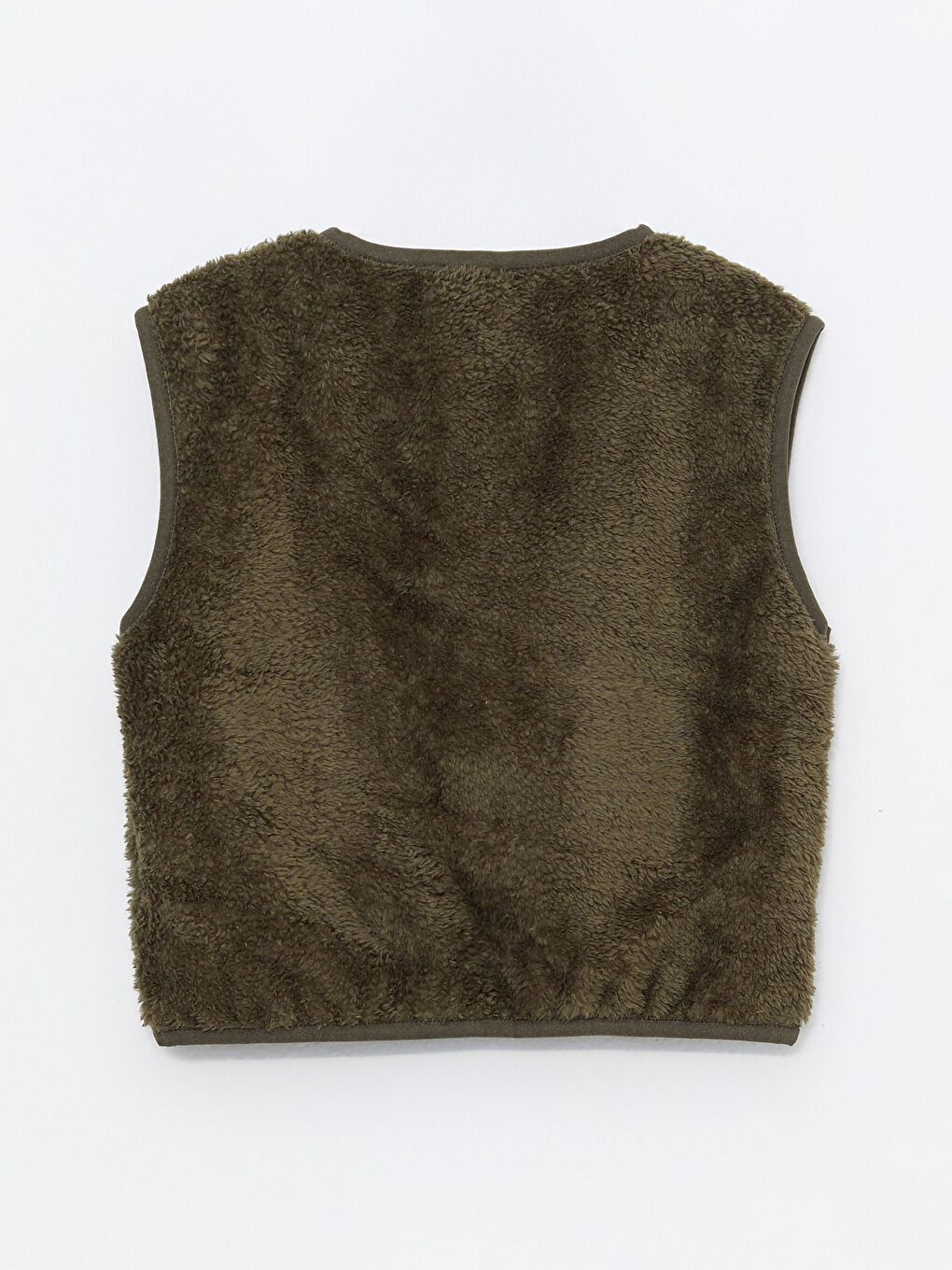 Haki V Yaka Basic Pelüş Kız Çocuk Yelek-1