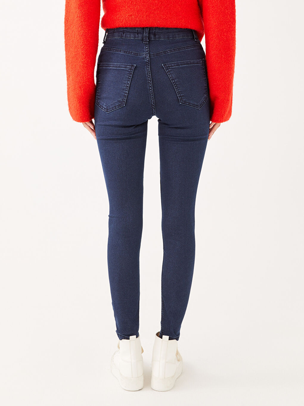 Дънки с висока талия Меркурий скини фит прави крачоли за жени-4