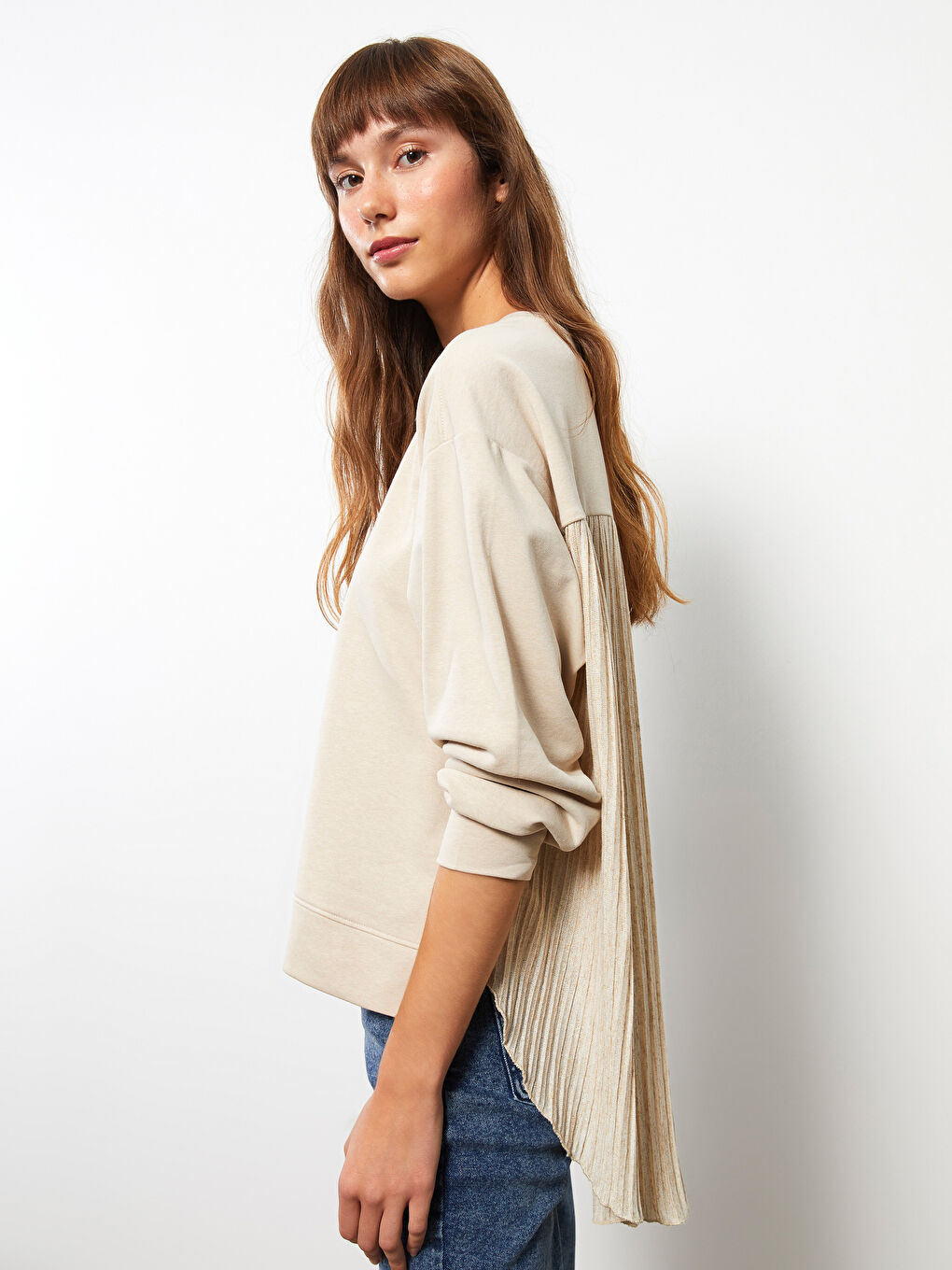 Crew Neck Plain Long Sleeve Women's Sweatshirt-3