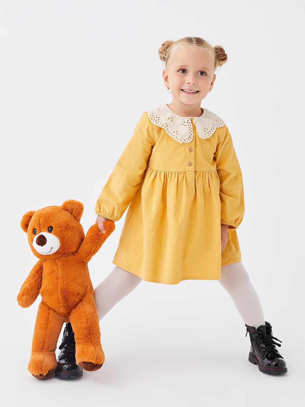 LC Waikiki Bebe Collar Long Sleeve Baby Girl Velvet Dress -W2BK07Z1-G4N