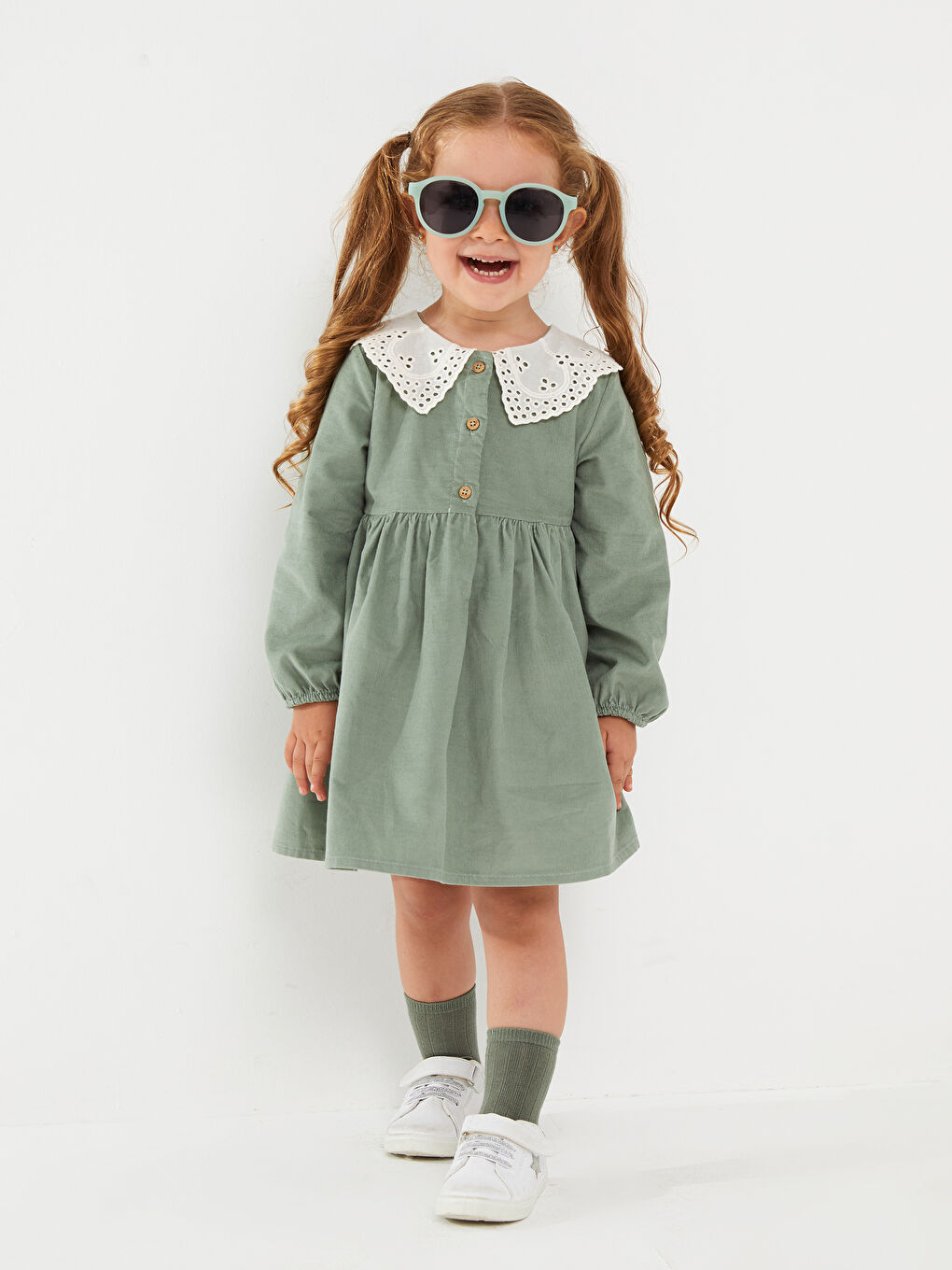 LCW baby Bebe Collar Long Sleeve Baby Girl Velvet Dress -W2BK07Z1-GJM