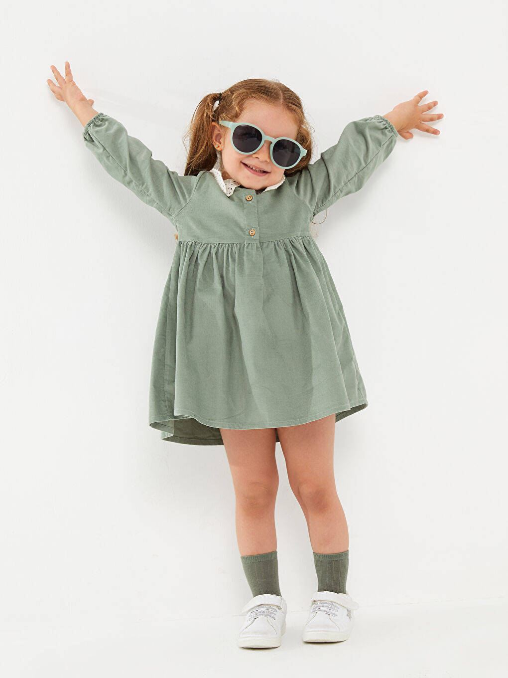 LCW baby Bebe Collar Long Sleeve Baby Girl Velvet Dress -W2BK07Z1-GJM