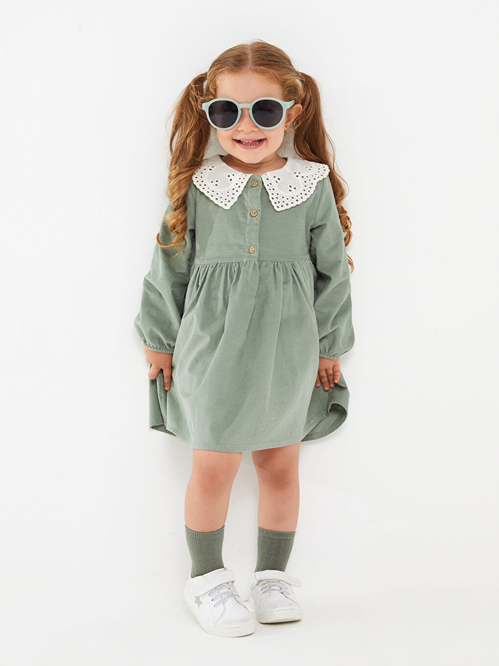 LCW baby Bebe Collar Long Sleeve Baby Girl Velvet Dress -W2BK07Z1-GJM