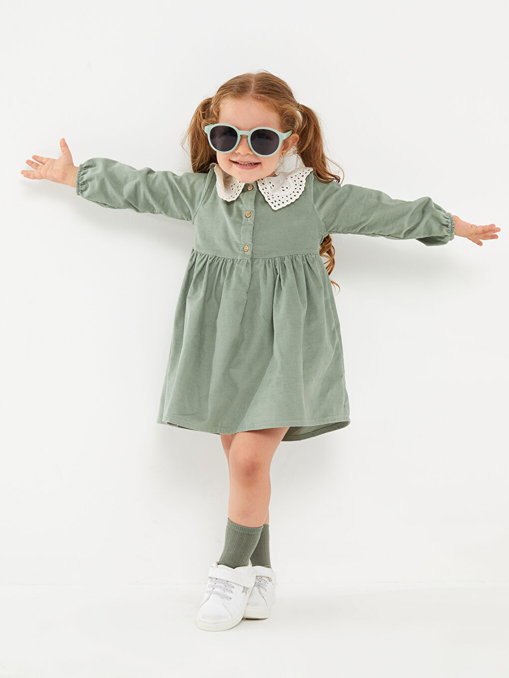 LCW baby Bebe Collar Long Sleeve Baby Girl Velvet Dress -W2BK07Z1-GJM