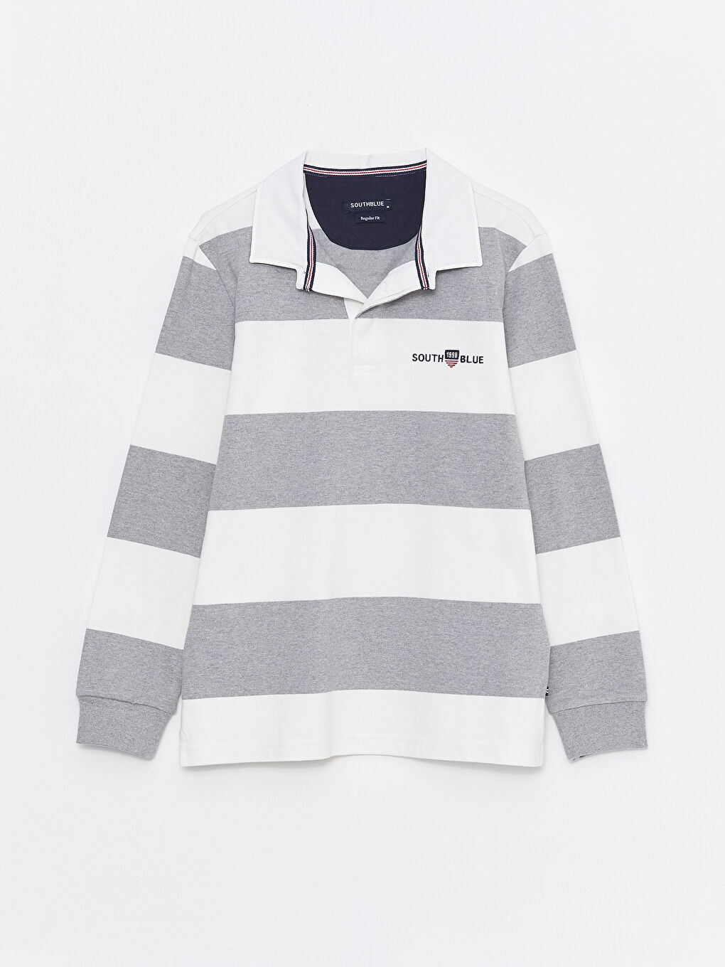 SOUTHBLUE Gri Polo Yaka Uzun Kollu Çizgili Erkek Sweatshirt - 5